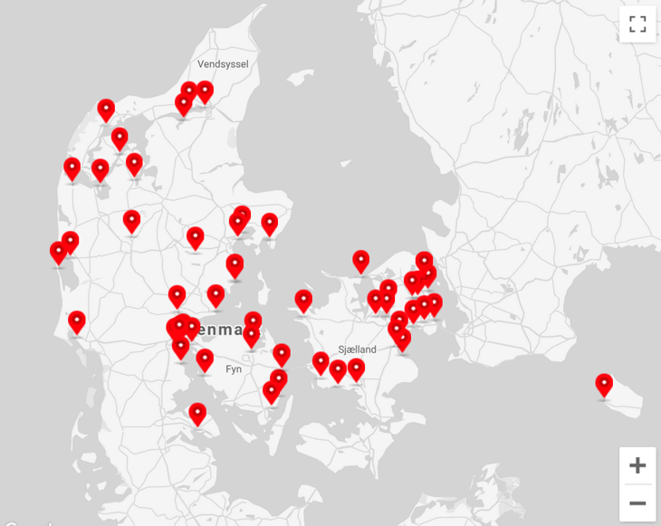 Kort der viser sejlklubber i Danmark
